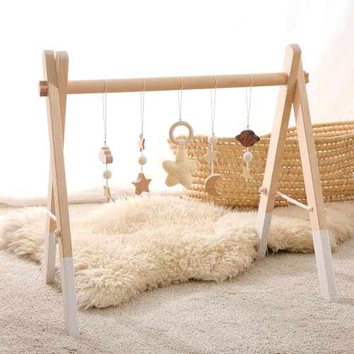 Promise Babe Spielbogen Baby Holz Baby Gym Holz Baby Spielbogen Neugeborenen Spielzeug Spielbogen Activity Center Baby Beige Sterne Design Abnehmbar Spielebogen Babies Holz