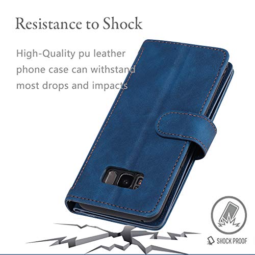 Eyzutak Wallet Phone Case For Samsung Galaxy S9 Plus, Retro Matte 9 Card Slots Holder Zipper Pocket Case Pu Leather Magnetic Closure Kickstand With Wrist Strap Shockproof Folio Flip Case - Blue #TOP2