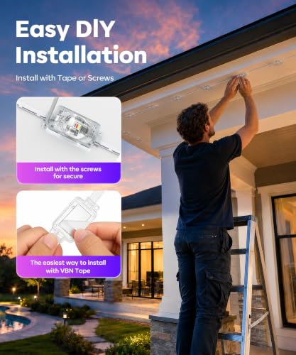 USDQ Permanent Outdoor Lights, 200ft RGBWW Smart LED Eaves Lights | with Warm/Cool White, Local Bluetooth App Control IP67 Waterproof Architectural House Exterior Lighting for Daily Accent - image 7