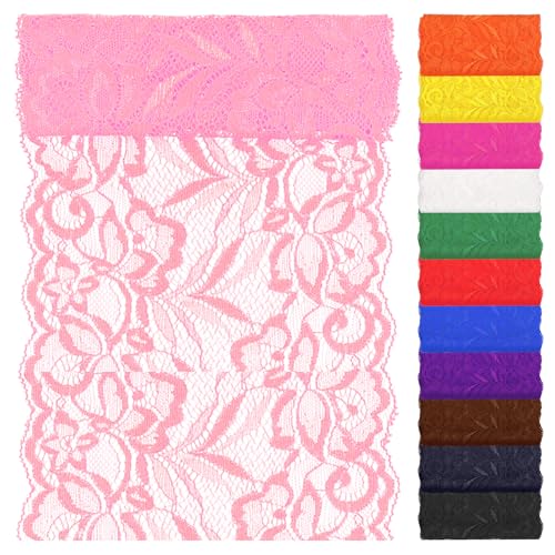 Swpeet 4,6 m sur 15 cm de large Ruban en dentelle rose élastique, bordure en dentelle, ruban en dentelle élastique pour la couture, ruban de bordure...