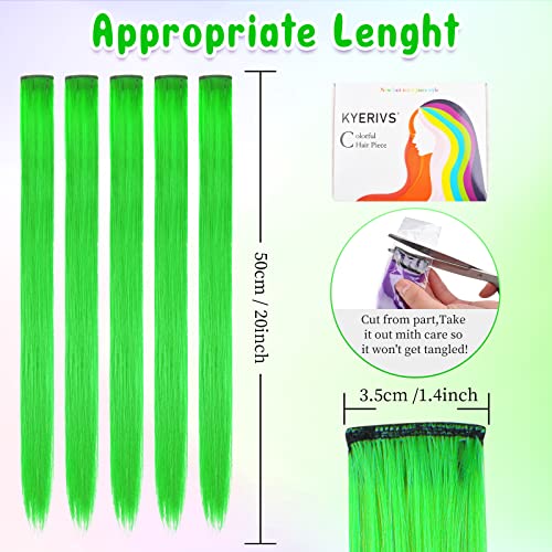 24Pcs Green Hair Extensions 20 Inch Halloween Party Highlights Clip In Hair Extensions For Girls Heat-Resistant Straight Hairpieces Fake Hair Accessories For Women Kids Girls Halloween Christmas Gifts #TOP2