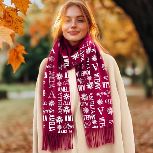 Multicolor Personalized Scarf for Women Men Custom Name Scarves for Women Lightweight Winter Scarf Womens Scarf Shawl Wraps for Women Snowflake Womens Scarves Soft Warm Scarf Womens Wraps and Shawls3
