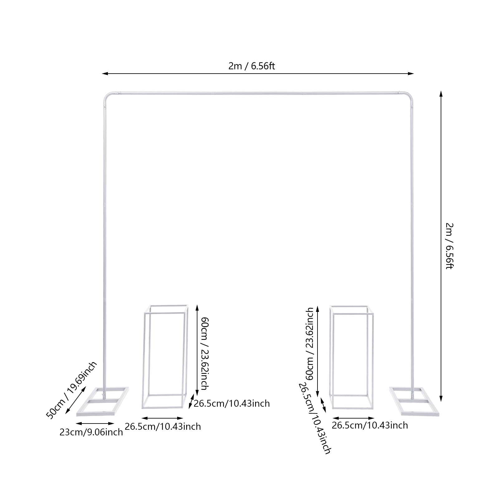 Arche de mariage de 2 x 2 m avec 2 supports de fleurs, support de fond en métal blanc pour fêtes et photos | Kit complet avec support, portable et facile à monter | pour mariage, anniversaire, fête