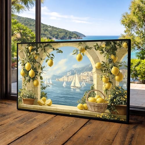 Toile arche de citron méditerranéenne grand tableau mural pour réchauffer une pièce blanche