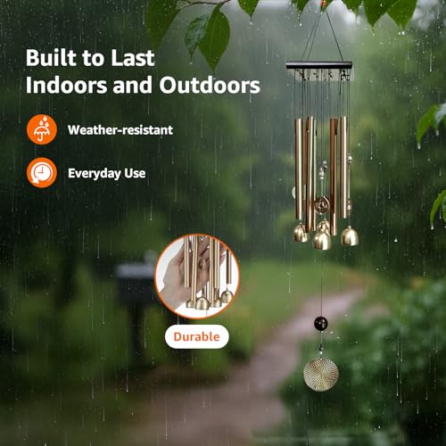 Image of Amazon Basics Wind Chimes for Balcony Decoration, Home Decor & Positive Vibes | Soothing Musical Sound | Metal Hanging for Indoor /Outdoor | Color: Gold | Material: Aluminum | Size: 63L x 9W x 9H cms