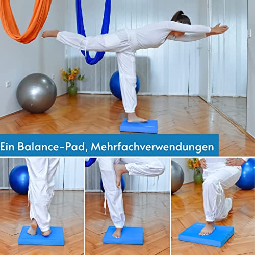 Quality Den Balance Pad, Rutschfester Weichschaum, Balancekissen für Stabilität und Koordination - Hilft, die Tiefenmuskulatur zu Stärken - Inklusive e-Übungshandbuch (40x34x5 cm, Blau)