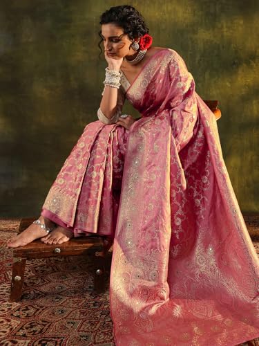 Image of Libas Woven Design Satin Saree for Women With Unstitched Blouse Piece | Traditional Saree for Festive & Wedding