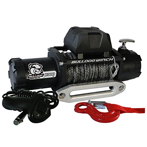 BULLDOG Winch 10044 Standard Winch (8000lbwith 5.2hp Series Wound Motor,100ft Synthetic Rope, CNC Billet Aluminum Hawse Fairlead), 1 Pack