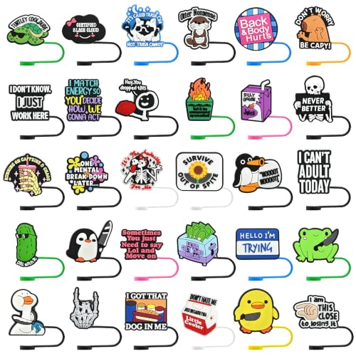 Funny Straw Toppers Bulk 30PCS 10MM Fun Cute Straw Covers for Stanley Drinking Tumbler Adult Men Women Worker Gifts Party Favors