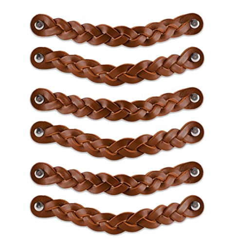 Brute Strength, Leather Handles for Furniture, Braided, Cognac, 6 pcs, 20 x 2,5 cm, Cabinet Handle