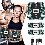 Electroestimulador Muscular Abdominales-Hombre y Mujer-Estimulador Muscular con 6 Modos de Ejercicio, 15 Intensidades de Vibración, EMS Principio,USB Carga, para Abdomen/Brazos/Glúteos/Piernas