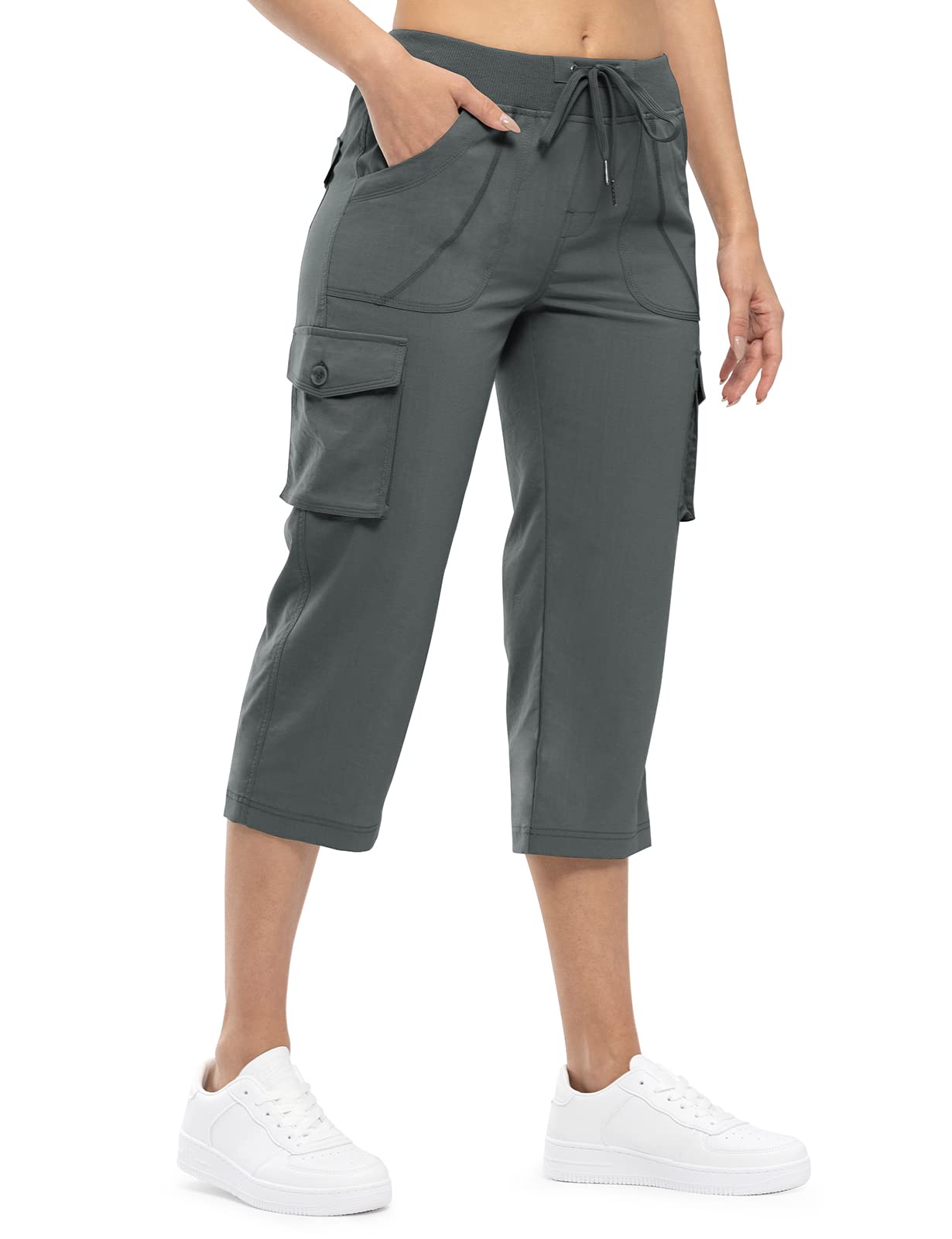 donhobo Damen Outdoor Cargohose 3/4 Sommer Casual Caprihose Jogginghose Stretch Leichte Schnelltrocknend Atmungsaktiv Reisen Wanderhose mit 6 Taschen