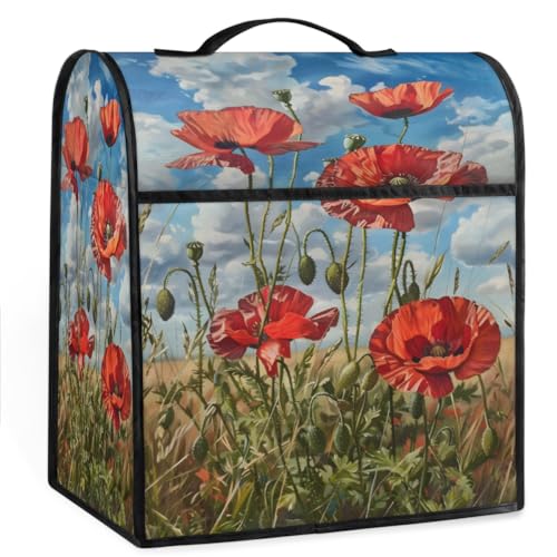 Coffee Maker Cover Poppy Red Flower Kitchen Appliance Covers Small Appliance Covers Blender Cover Juicer Cover Dust Covers for Kitchen Appliances with Top Handle and Pockets,Washable,B955