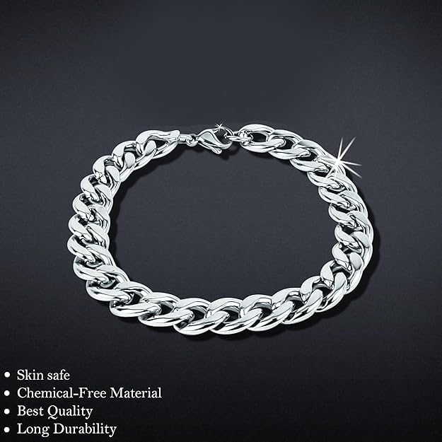 JEWZA Men's 8.5 Inch Stainless Steel Curb Chain Bracelet - Image 2