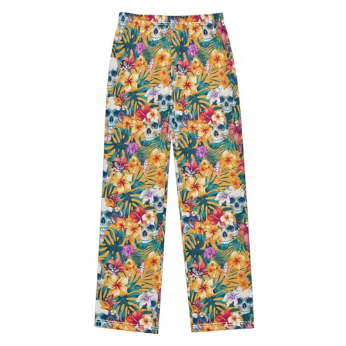 Pajama Pants Tropical Flowers and Skulls PJ Bottoms Sleepwear Lounge Sleep Pant with Pockets
