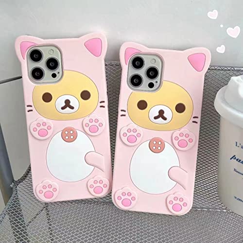Hyhmxb Phone Cover, 3D Cute Cat Paw Bear Design Soft Silicone Shockproof Bumper All-Round Strong Protective Phone Case Compatible With Iphone 12 Pro Max For Girls Women Pink #TOP1