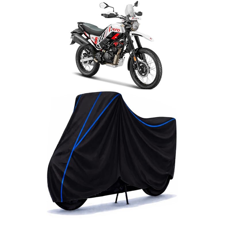 Image of Hero Xpulse 200 4V Pro Bike Cover Water Resistant Universal Motorcycle Rain | Heavy Duty UV Protection, Dust, Scratch Indoor Outdoor All Weather with Black Blue Piping Elastic