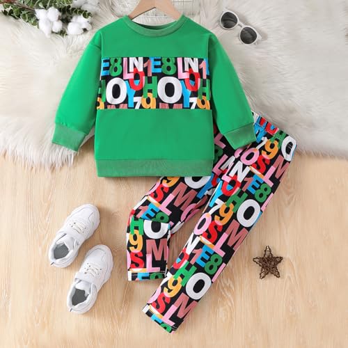 Kid Girl Letter Graphic Sweatshirt Set Long Sleeve Pullover and Leggings Fall Winter Clothing 2 Piece2