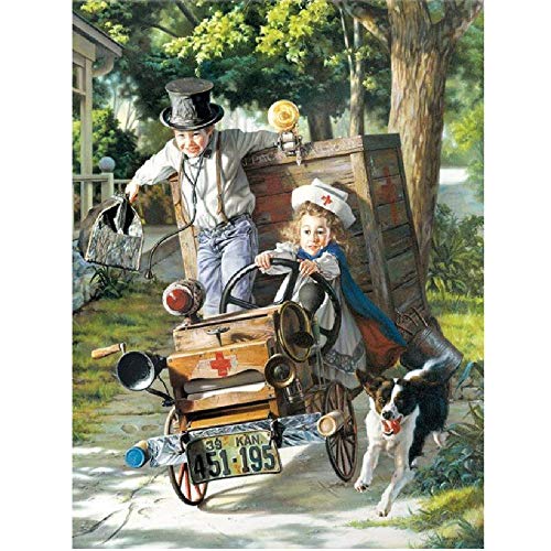 Rompecabezas 1000 Piezas Adultos De Madera Niño Puzzle-Dos Niños Conducen Una Ambulancia.-Decoración Para El Hogar Diy Regalo Moderno Festival Juego Intelectual 75X50Cm