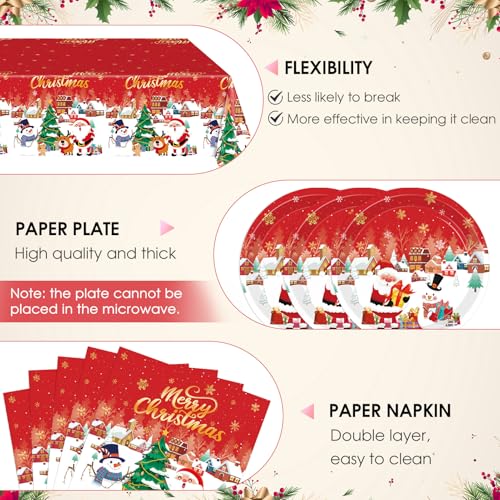 Image of 41 PCS Christmas Party Decorations,Christmas Table Decorations Xmas Party Tableware Set Include Disposable Christma Paper Plates Napkins and Tablecloth,Xmas Holiday Party Serves 20 Guests