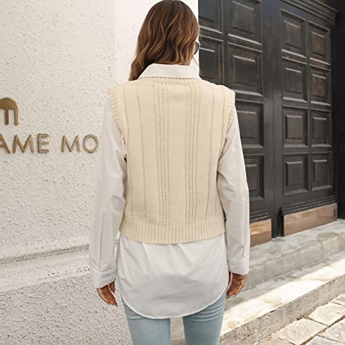 Image of jinghuiyue Women's Stripe Sweater Vest Classic V Neck Cable Knit Vest Sleeveless Pullover Ribbed Tank Tops