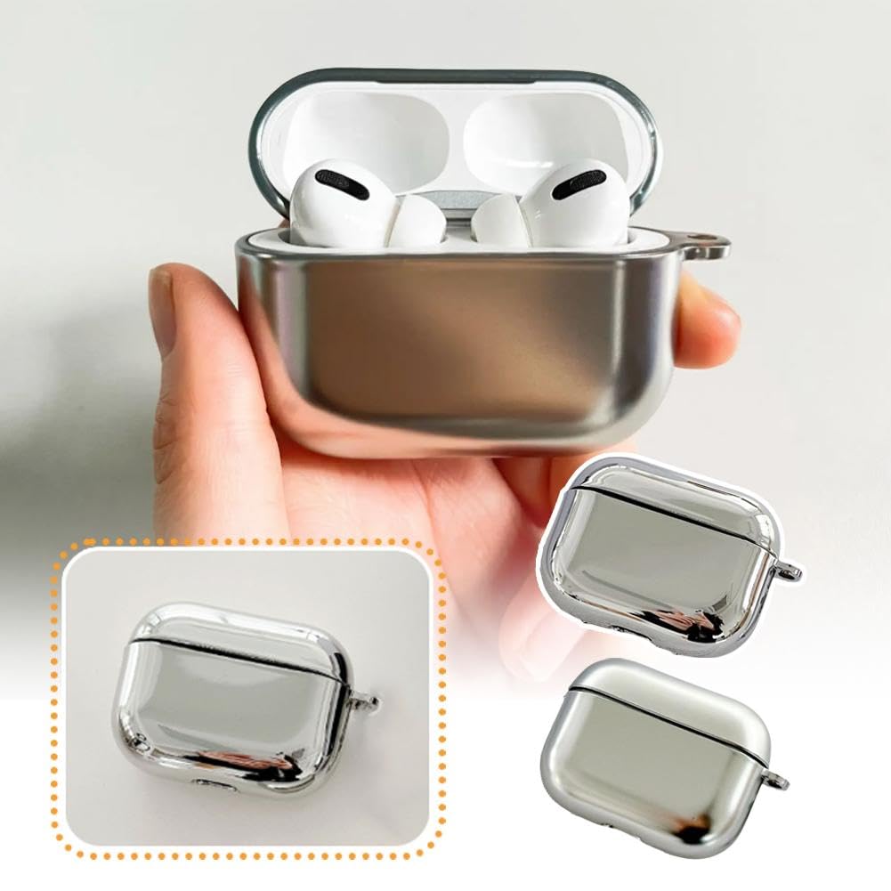 Amazon | For Airpods 4ケース メッキ仕上げ シルバー TPU素材 全面