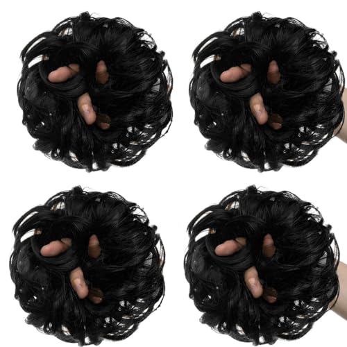 Image of TEMPERIA Hair Accessories For Women Stylish - Juda Hair Buns - Messy Bun Hair Extension - Artificial Fake Donuts Maker Scrunchies - With Elastic Rubber band - Black - 4 Pc - (25GR)