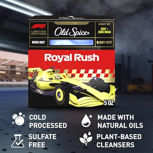 Image of Old Spice Bar Soap for Men, F1 Collection, Cold Pressed with More Grit, Fast Track to Freshness, Made with Natural Oils & Plant Based Cleanser, Royal Rush with Zest & Zero Drag Scent, 5 oz
