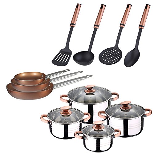 San Ignacio BATERÍA 8 Olla Piezas SIP + Set DE 3 SARTENES Professional Chef Copper Plus Cocina, Cromado, Talla Única