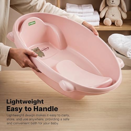 Image of Baybee AquaHug Baby Bath Tub for 0 to 5 Years | Ergonomic Bath Tub for Kids with Anti-Slip Base & Quick Drains | Sitting & Lying Babies Bather & Baby Bathing Tub for Boys Girls (Pink)
