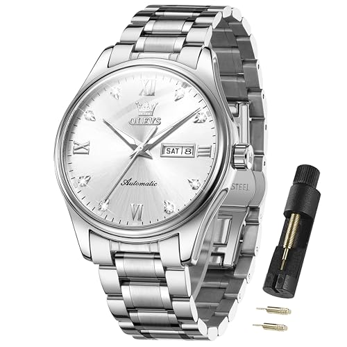 Image of OLEVS Automatic Watches for Men Self Winding Mechanical Classic Diamond Business Luxury Dress Stainless Steel Waterproof Calendar Mens Watch