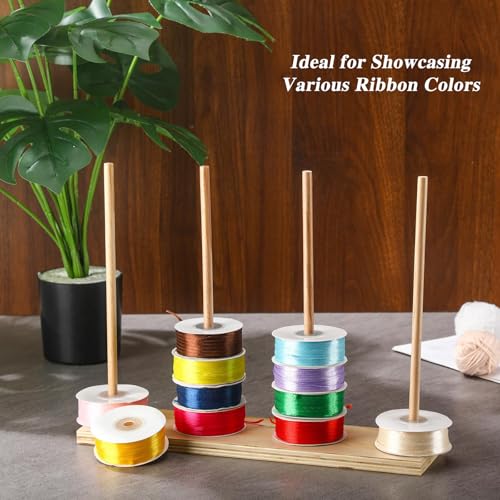 Image of Wooden Ribbon Holder, Adequate Storage Organizer for Ribbons, Thread Rack Accommodates 80 Bobbins, Easy Assembly, Bow Maker for Crafts
