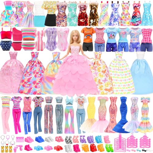 Miunana 80 Piezas para 11.5 Pulgadas 30 CM Muñeca: 5 Vestidos De Novia 9 Vestidos De Moda 3 Camisas 3 Pantalones 1 Vestidos de Noche 2 Traje De Baño Bikini 20 Colgadores 18 Zapatos y 22 Accesorios