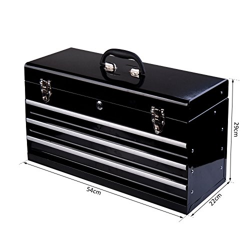 HOMCOM Werkzeugkasten Werkzeugkoffer Werkzeugkiste Metall 540x290x220mm schwarz - 9