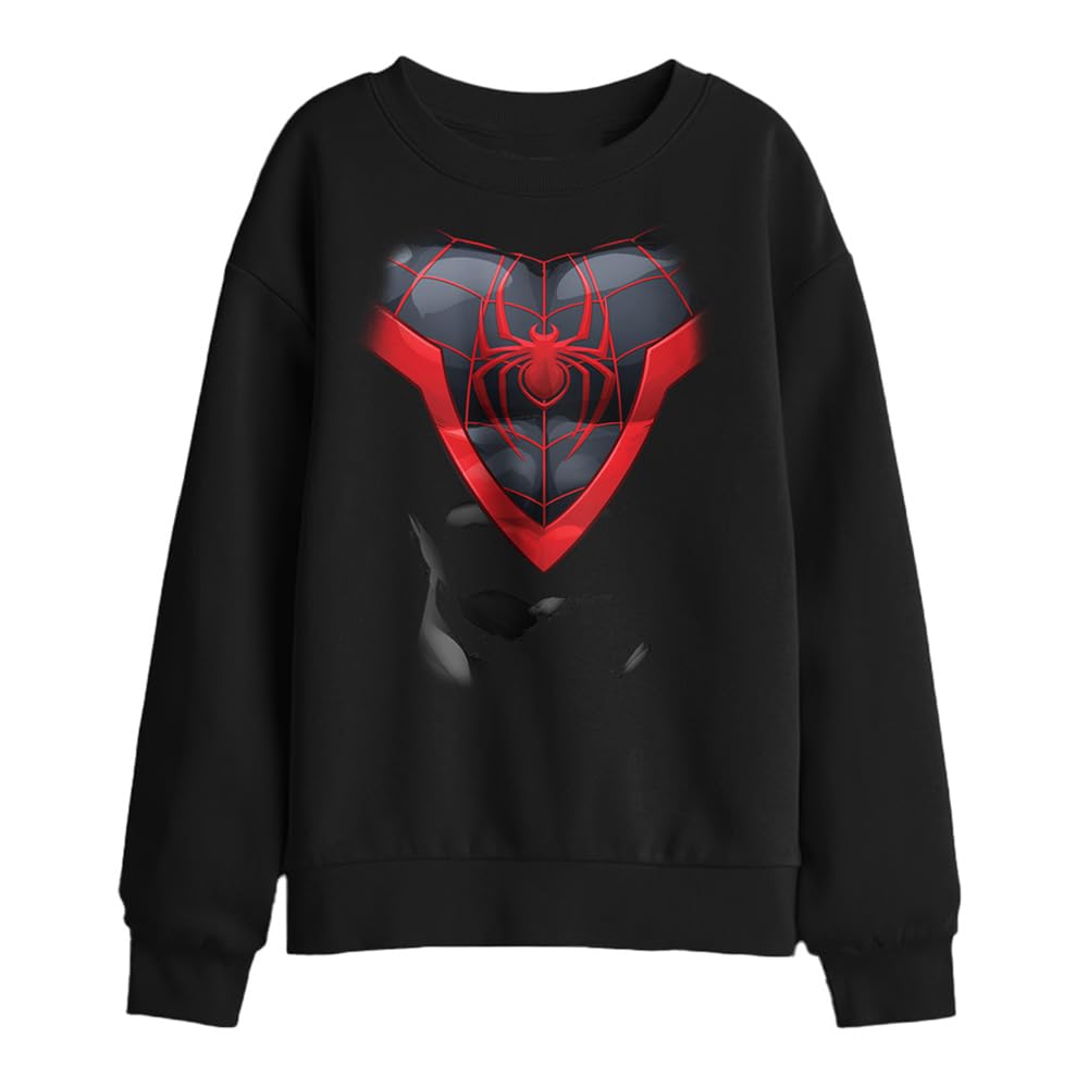 Marvel Spiderman Miles Morales Costume Kids Sweatshirt, Black, 9-11