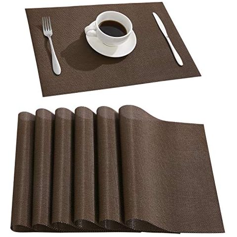 Nacial HQSILK PU Placemats Set of 4 Waterproof&Heat Resistant Placemat for Dining Table Leather WashableTable Mats for Kitchen Dining Office in Black Cover