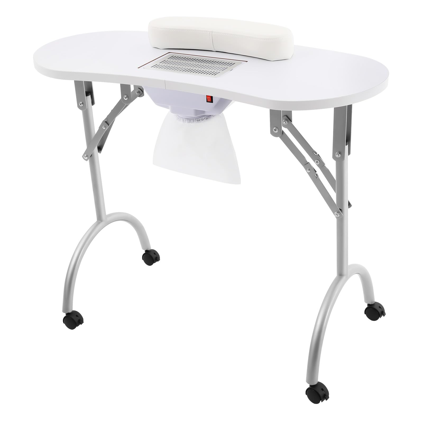 Stół do manicure, składany, 5,5 W, stół do paznokci z odsysaniem, 90 x 40 x 72,5 cm, mobilny odkurzacz do paznokci z 3 workami do odkurzacza i torbą do przenoszenia do salonów paznokci (biały)