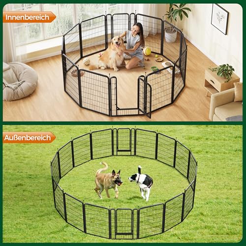 Yaheetech Welpenlaufstall 16-teilig 100cm, Hundezaun mit 2 Türen, Einteilige Verriegelung, Verbindungsstangen mit rundem Kopf, Faltbare Freilaufgehege für Hunde Wohnung und Garten, Aufbau werkzeugfrei