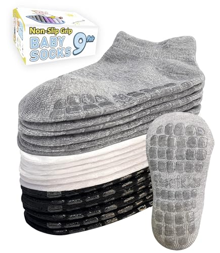 Image of Simply Kids Baby Ankle Socks with Grippers (9 Pairs) for 0 to 7 Years Old Toddler Girls Boys