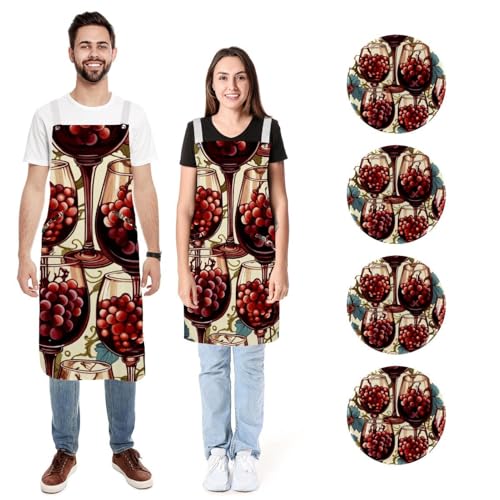 Tablier de chef doux réglable à motif verre à vin rouge anti tache