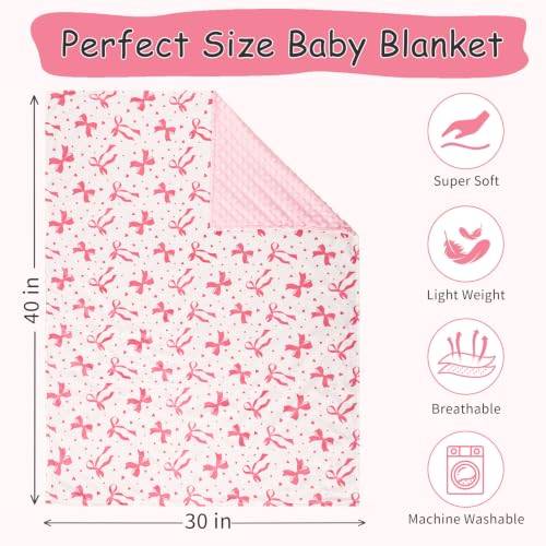 Image of Baby Blanket for Girls, Super Soft Double Layer Mink Blankets with Dotted Backing, Sun Smile Toddler Newborn Nursery Bed Blanket, You are My Sunshine Print Throw Blanket, 30 X 40 Inches, Pink Bow