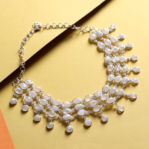 NOVICA Artisan Handmade Rainbow Moonstone Collarette Necklace Sterling Silver Statement Clear Choker India Bollywood [16.5 in L x 1.6 in W] ' Ice'2