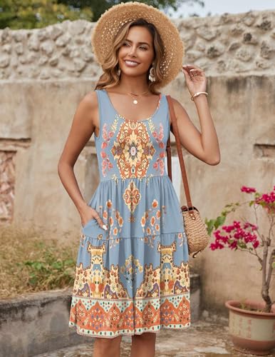 Image of Zeagoo Womens Summer Sleeveless U Neck Midi Dress Fashion Casual Fit Flowy Tiered Boho Beach Vacation Sundress