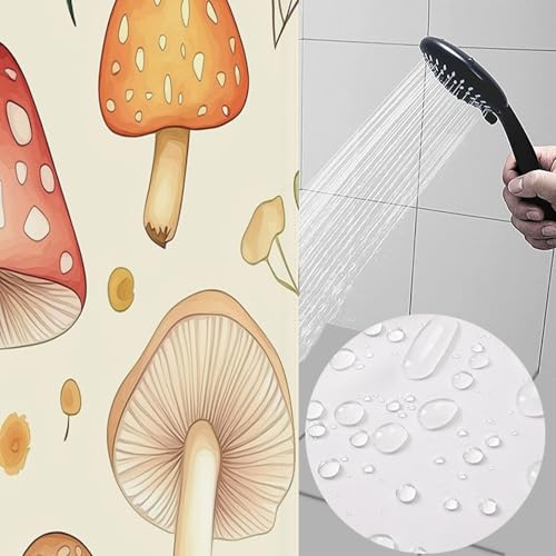 Rideau de douche aquarelle champignon en tissu polyester imperméable 150x180cm