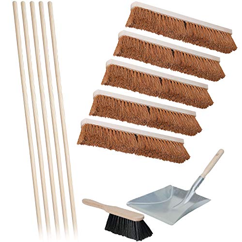 BRB Lot de 5 balais en coco de 500 mm de long avec 5 manches en bois de selle + 1 kit de balayage