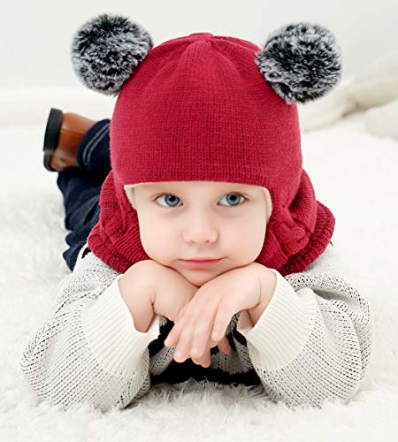 Image of Baby Girls Boys Winter Hat Scarf Kids Earflap Hood Scarves