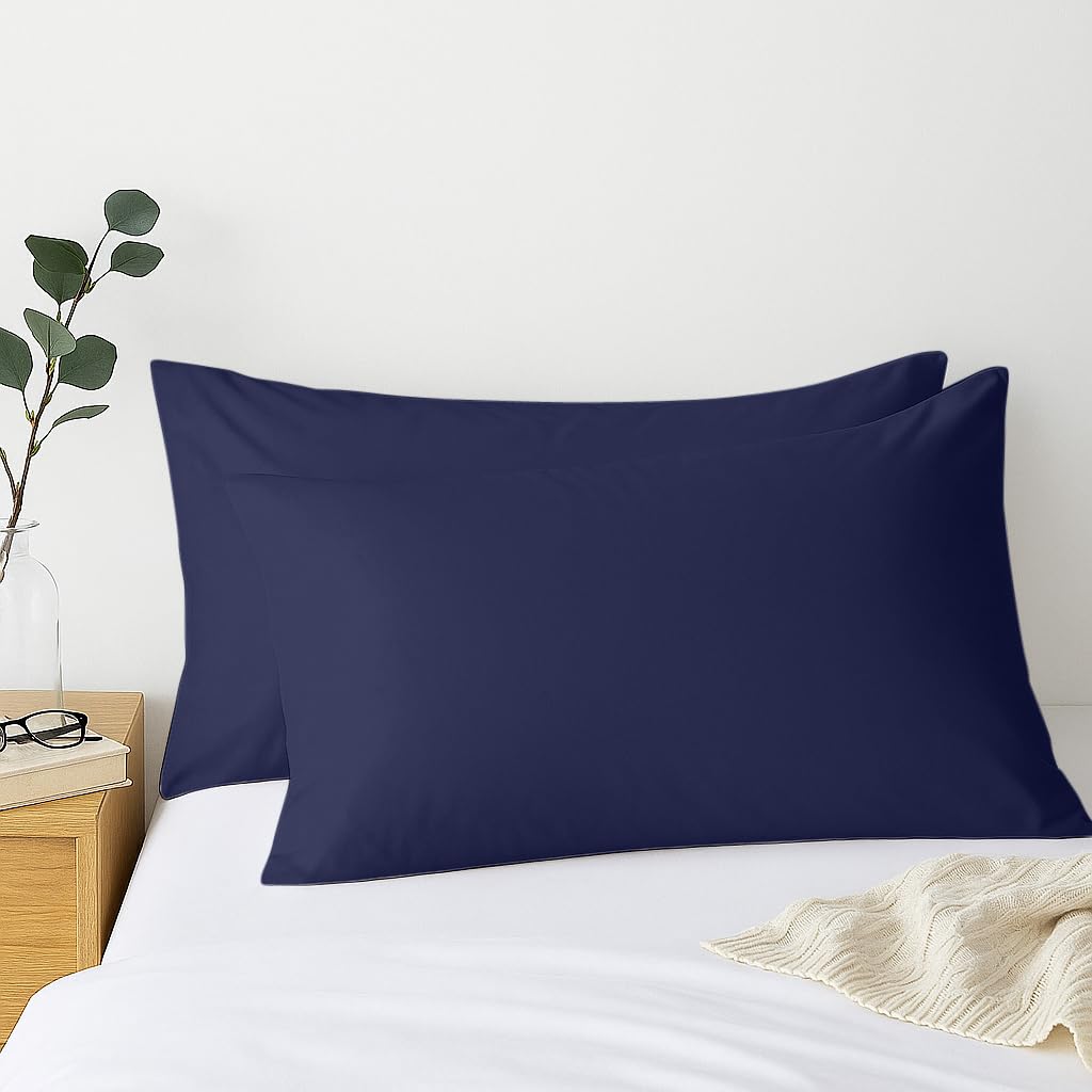2 Pack Housewife Pillowcases – 50x90cm Super King Pillow Covers – 100% Egyptian Cotton – 600 Thread Count Sateen – Blue Super King Pillow Cases with Envelope Closure – Hotel Quality