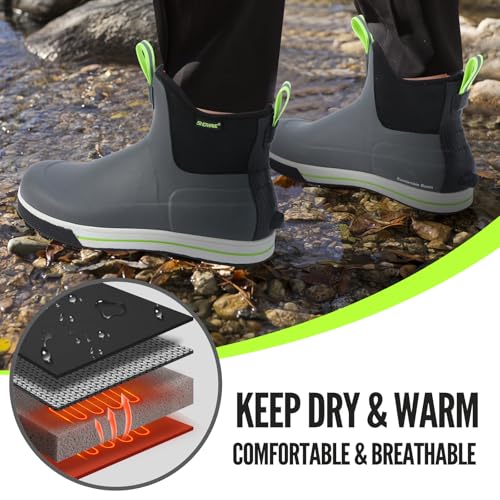 Showave Men's Deck Boots Ankle Waterproof Fishing Boot Non-Silp Work Rain Booties Durable Rubber Footwear Garden Boat Shoes With Ultra Lugs Outsole4