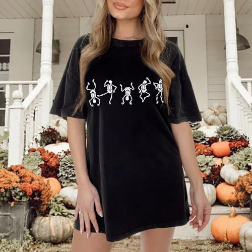 Women’s Dancing Skeleton Shirt Halloween Skull Graphic T Shirt Vintage Retro Tees Short Sleeve Oversized Tops3