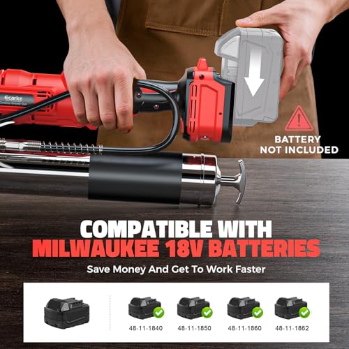 Image of Ecarke Cordless Grease Gun Compatible with Milwaukee 18V Battery, 12000PSI Max Electric Grease Gun, Dual Pistol & in-Line Grip, Works with Bulk & Cartridge Grease, 39 inch Hose & 4 Couplers (Tool Only)